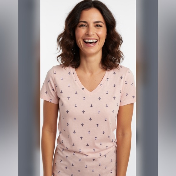 Rachel Roy Pink Anchor Print V-Neck Top Sz. Small. NWOT - Picture 1 of 7